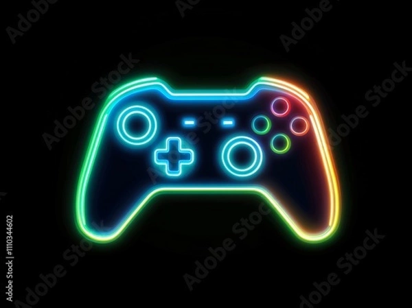 Fototapeta Colorful neon game controller design for mockup and digital art projects
