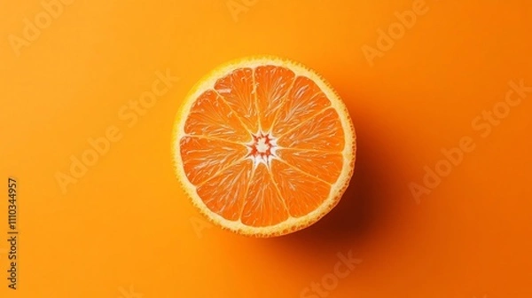 Fototapeta Freshly cut orange slice on a vibrant orange background for minimalist mockup design