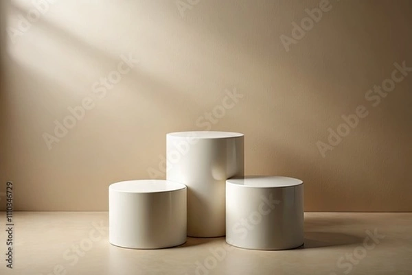 Obraz Elegant Stacked White Pedestals for Product Display, Modern Minimalism, Showcase Items, Art Display, Retail Presentation, Versatile Photography, Studio Setup, Interior Design Inspiration