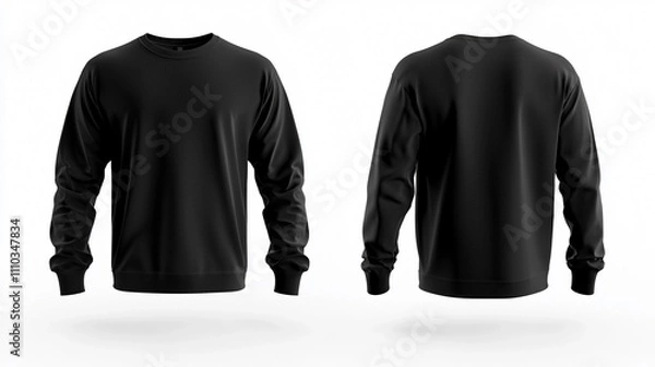 Fototapeta Black long sleeve shirt mock-up displayed from front and back in a minimalist setting