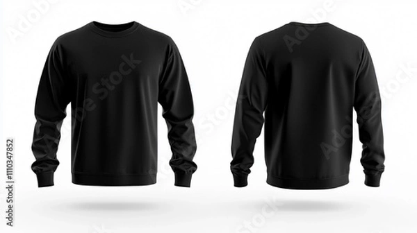 Fototapeta Black long sleeve shirt mock-up showcasing front and back views in a clean presentation