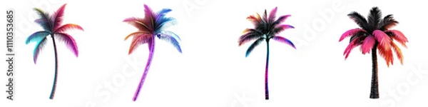 Fototapeta Futuristic palm trees with neon accents in vibrant colors, showcasing unique design. These artistic representations evoke sense of creativity and modernity