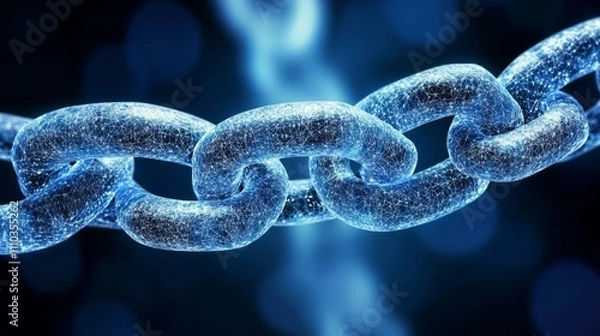 Fototapeta Glowing Blue Chain Link Network Abstract Background