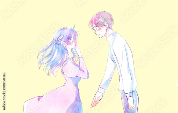 Fototapeta 告白する男性とうれしい女性　風