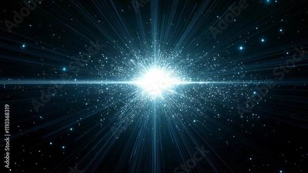 Fototapeta Digital illustration bright blue star burst dark background a horizontal lens flare