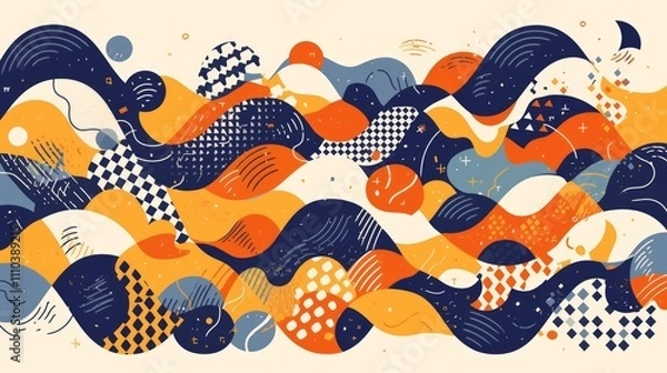 Fototapeta Abstract illustration featuring flowing waves in vibrant colors and patterns.