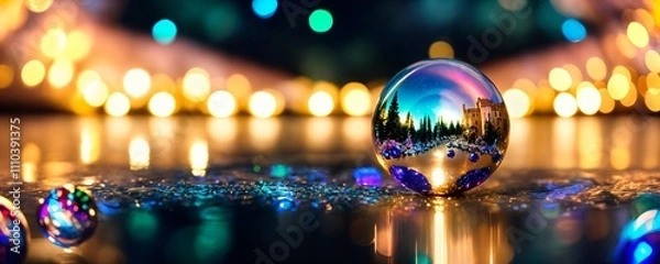 Obraz Multicolored Christmas Scene with Transparent Holiday Ornament – Perfect for Merry Christmas and Happy New Year Greetings