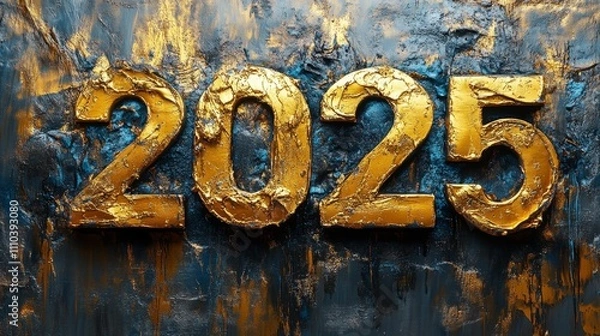 Fototapeta Gold Paint Splashes with Bold “2025” New Year Theme. Generative AI