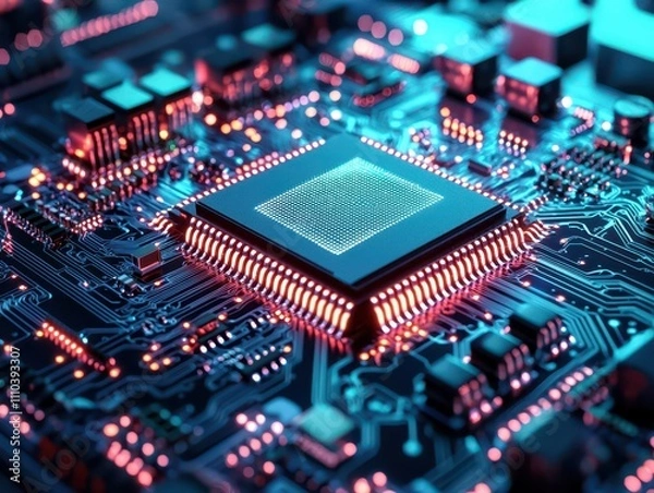 Fototapeta Innovative gpu chip processor revolutionizing computing technology in modern electronics lab environment