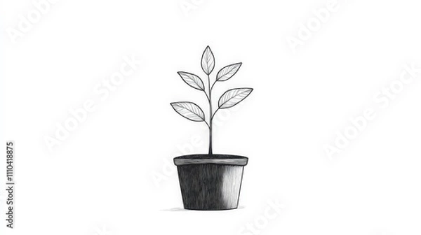 Fototapeta Minimalist Line Art of a Young Plant in a Simple Pot Design