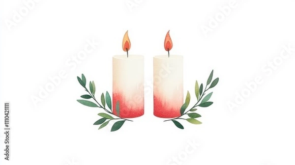 Fototapeta Elegant Candles with Greenery for Peaceful Atmosphere and Relaxation