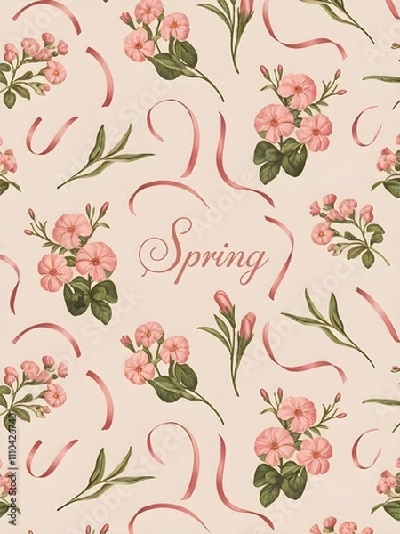 Obraz Soft pastel pattern of pink flowers and green leaves. floral and vibrant