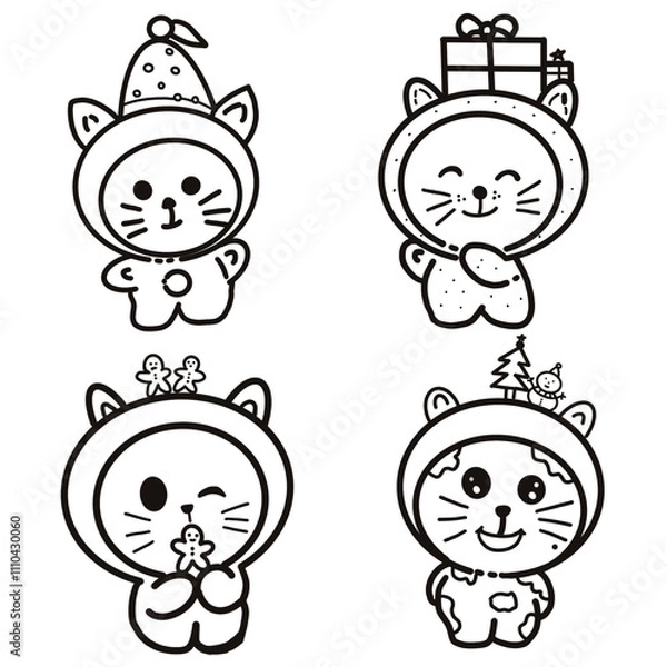 Fototapeta Set of drawing lines for a Christmas day , lines art