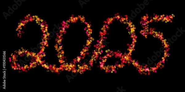 Fototapeta 2025 made with multicolored bokeh lights effect, Pink, Yellow color, Bokeh abstract isolated on black background, Blur, Glitter, Illustration design, Happy New Year
