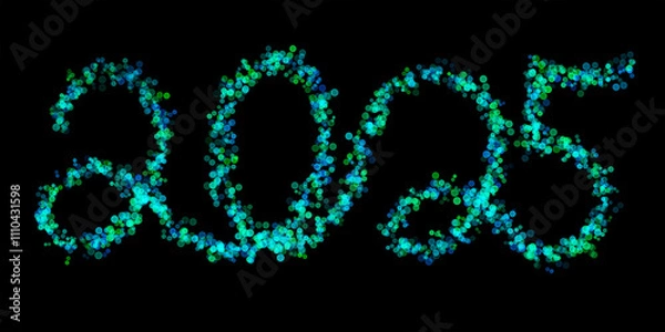 Fototapeta 2025 made with multicolored bokeh lights effect, Blue, Green color, Bokeh abstract isolated on black background, Blur, Glitter, Illustration design, Happy New Year