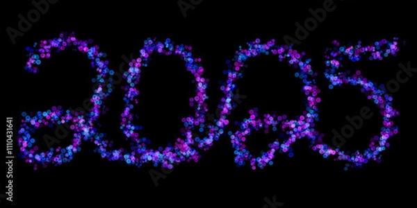 Fototapeta 2025 made with multicolored bokeh lights effect, Purple, Blue, Violet color, Bokeh abstract isolated on black background, Blur, Glitter, Illustration design, Happy New Year