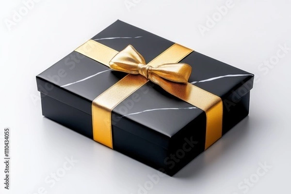 Fototapeta Elegant black gift box with gold ribbon for any occasion styled for home decor minimalist environment close-up view