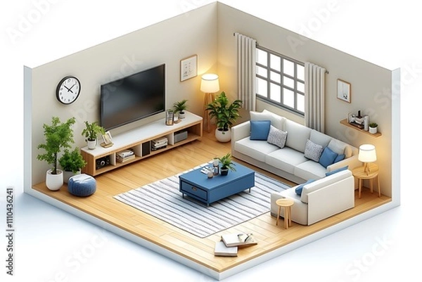 Obraz Isometric view living room muji style open inside interior architecture 3d rendering digital art
