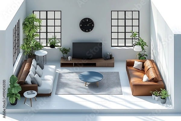 Obraz Isometric view living room muji style open inside interior architecture 3d rendering digital art