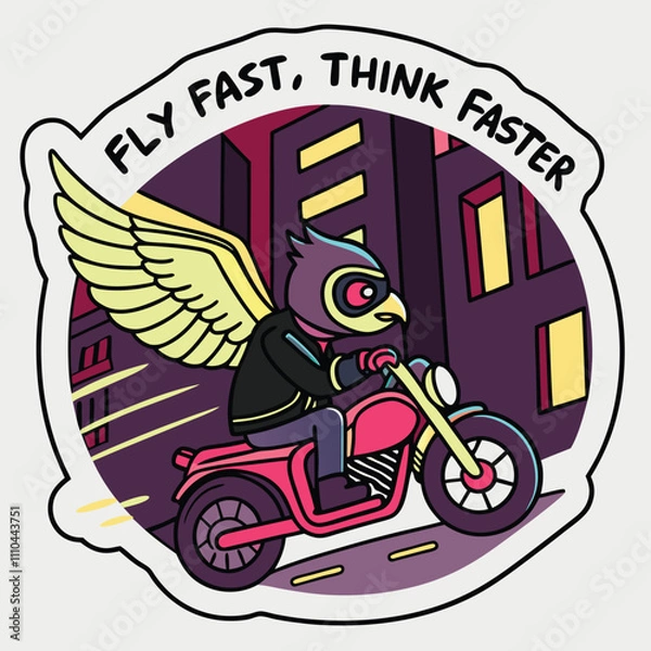 Fototapeta Adobe Illustrator Artwork, a person on a motorcycle with wings like fast fast speed.