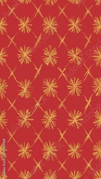 Fototapeta Gold Cross pattern hand drawn design on Red background illustration