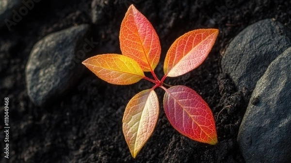 Fototapeta Vibrant sapling emerges from dark soil nature photography macro view organic growth environmental concept