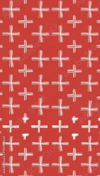 Obraz White Cross pattern hand drawn design on Red background illustration