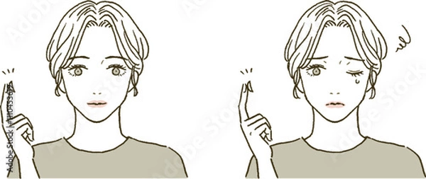 Fototapeta ビューティー　コンタクトレンズと女性のイラストレーションセット