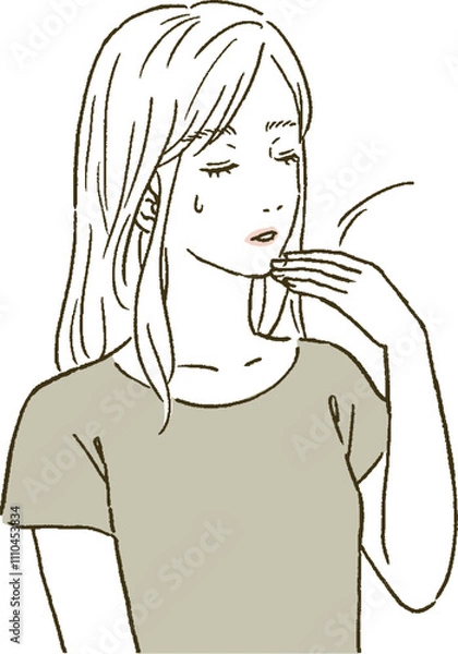 Fototapeta ビューティー　火照りを感じて悩む女性のイラストレーションセット