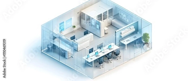 Fototapeta 3D Isometric Transparent Office Structure for Real Estate and Business Concepts