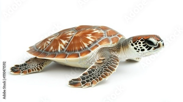 Fototapeta Sea turtle swimming in isolated white background