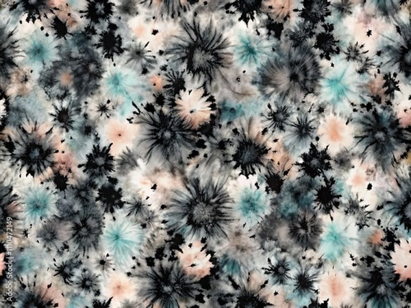 Fototapeta Elegant Black Tie Dye Pattern with Pastel Splash and Grungy Texture, Perfect for Textile Design and Artistic Backgrounds in Various Creative Projects