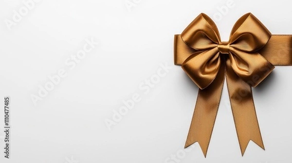 Fototapeta A photostock of an elegant gold ribbon tied in a neat bow, isolated on a clean white background, luxurious and festive. High Quality