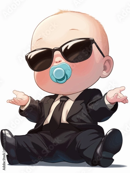 Fototapeta Cool Baby Like a Boss Toddler with Baseball Cap and large Sunglasses Mini Chef Baby	