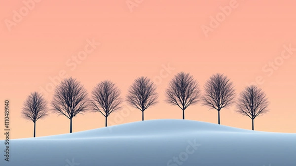 Fototapeta 雪景色に浮かぶ並木と穏やかな冬の空