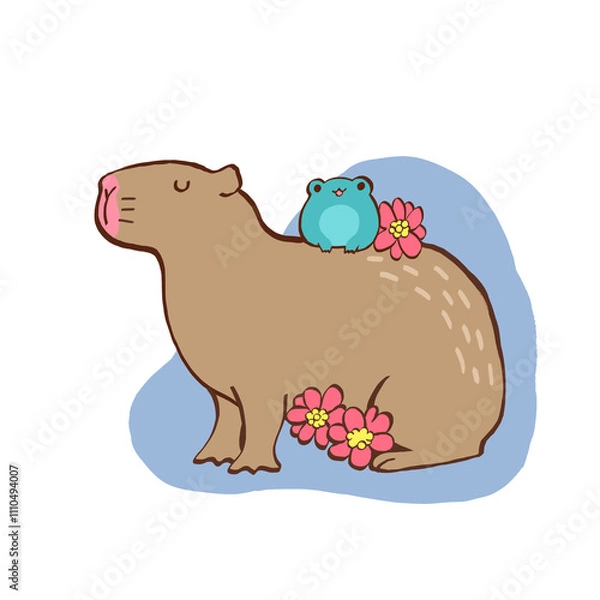 Obraz capybara and frog sit and chill