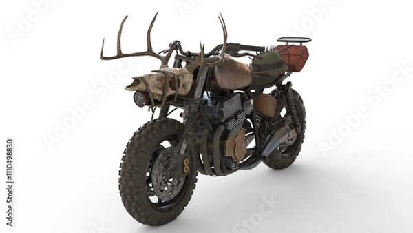 Obraz post apocalyptic motorcycle with white background