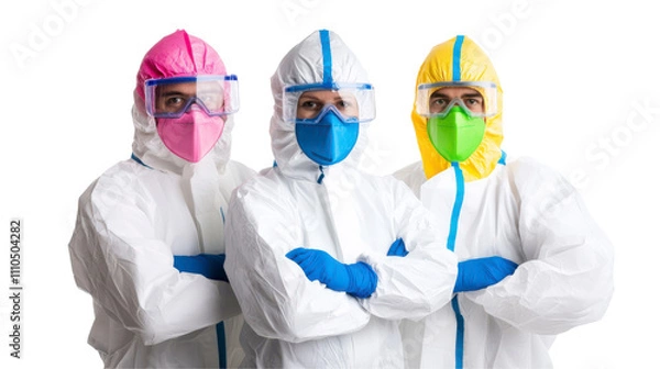 Obraz Safety first three individuals in protective gear emphasizing workplace hazard prevention and preparedness