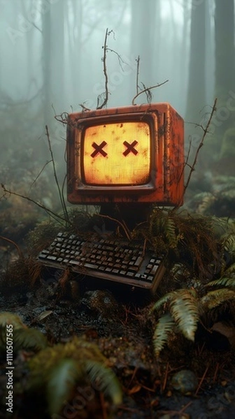 Obraz Rusted Computer in Forest Environment