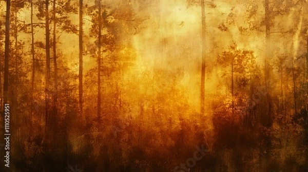 Fototapeta ambient sunlight through screen texture, abstract forest silhouettes, warm golden hour glow, woven pattern overlay, soft shadow play, dreamy natural lighting, gentle bokeh effect
