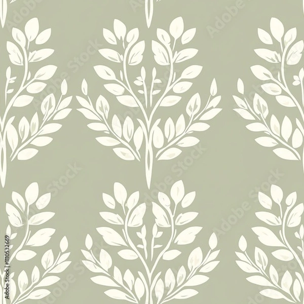 Obraz ornamental wheat pattern, symmetric botanical design, soft cream foliage, muted sage background, folk-inspired floral motif, repeating nature elements, minimalist organic arrangement, elegant vector