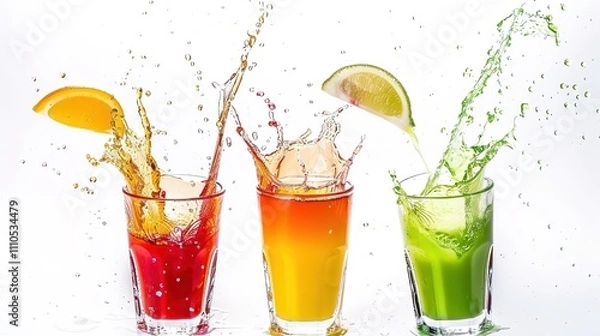 Fototapeta A Dynamic Splashing Scene of Juice and Wine on a Pure White Background, Capturing the Essence of Liquid Artistry.
