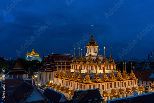 Obraz Wat Ratchanadda, the Buddhist temple in Bangkok, Thailand at twilight.