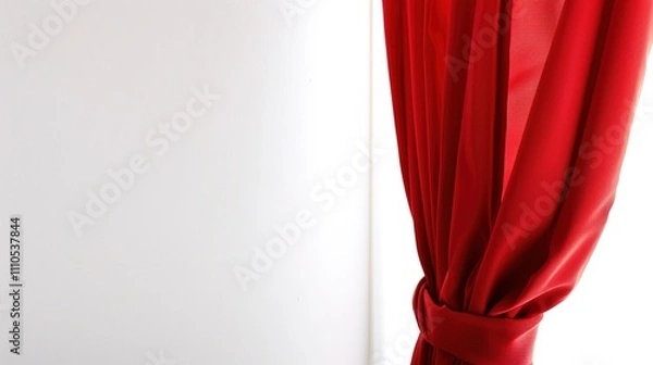 Fototapeta A Captivating Scene of Window Red Curtain Against a White Background, Emphasizing Interior Design and Color Contrast.
