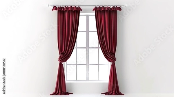 Fototapeta A Captivating Scene of Window Red Curtain Against a White Background, Emphasizing Interior Design and Color Contrast.