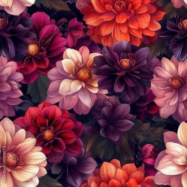 Fototapeta Stunning Dahlia Floral Pattern seamless, pattern, background, texture