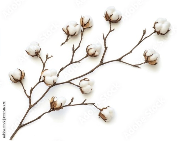 Obraz Isolated Cotton Bloom on a Crisp White Canvas: A Diverse Set of Cotton Bolls and Buds from Nature