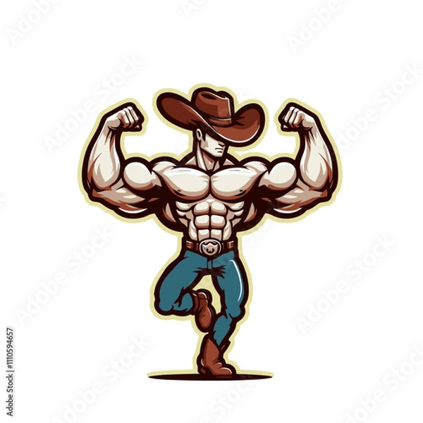 Obraz Muscular Cowboy Showing Strength Isolated Vector Illustration