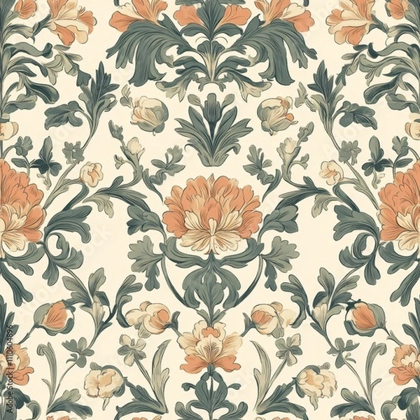 Fototapeta Elegant Floral Damask Pattern Design seamless, pattern, background, texture