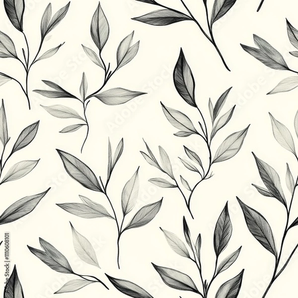 Obraz Elegant Monochrome Botanical Leaf Pattern seamless, pattern, background, texture
